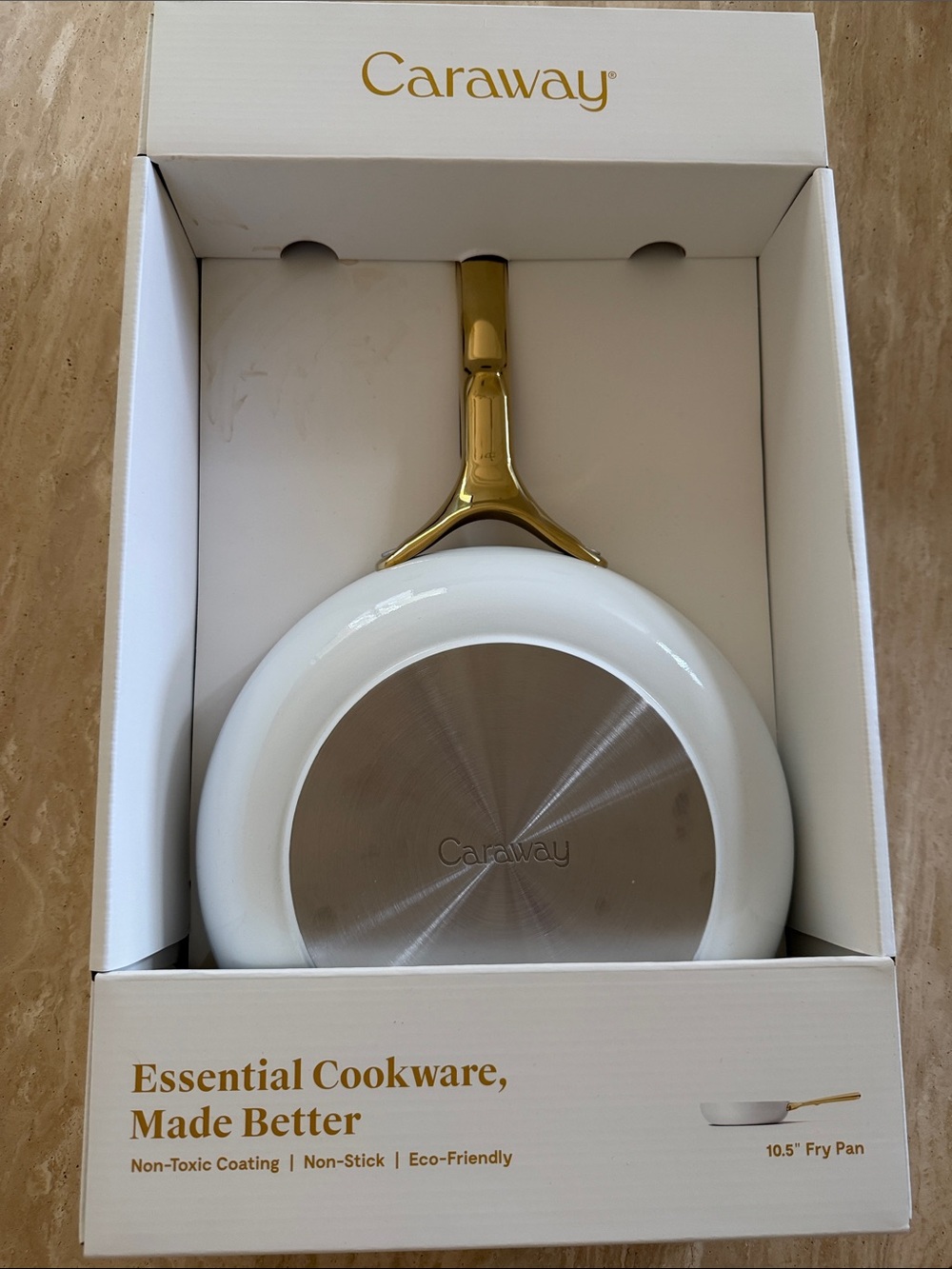 New Caraway 10.5" White Ceramic Fry Pan with Gold Handle